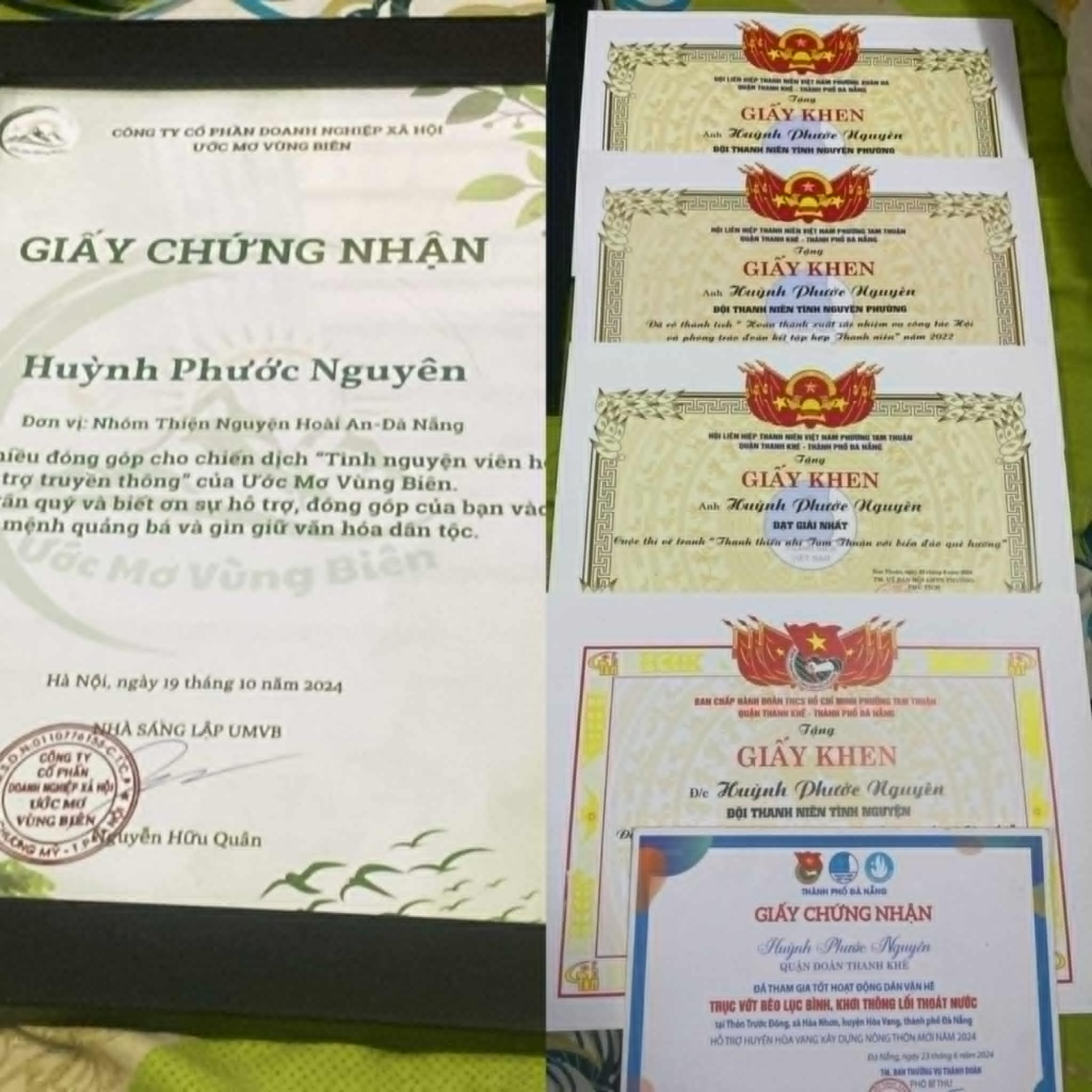Một số thành tích của anh Huỳnh Phước Nguyên.