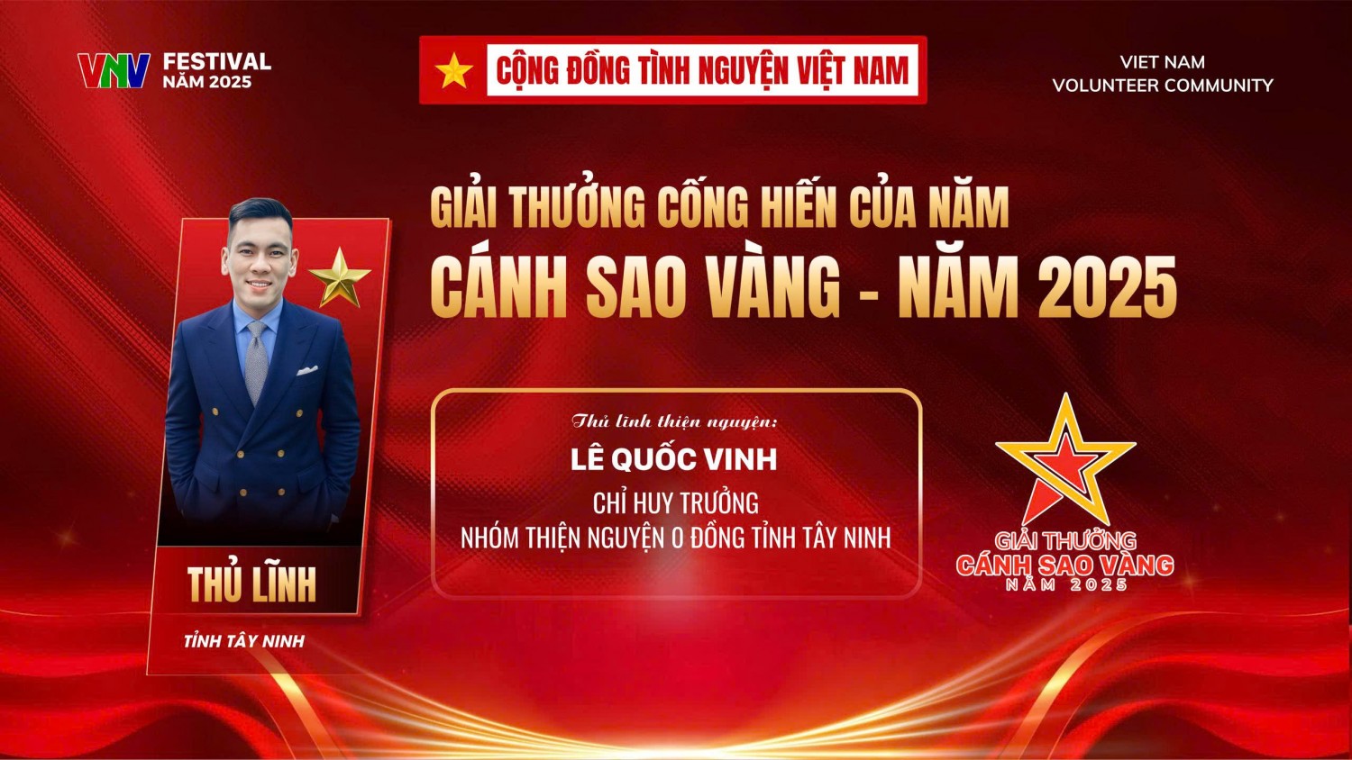 Hình ảnh 1 Lê Quốc Vinh Thủ lĩnh thiện nguyện nhận giải Cánh Sao Vàng 2025